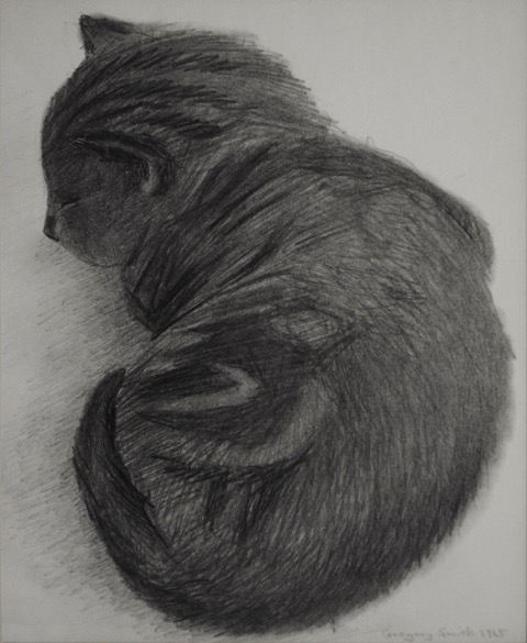 Sleeping Kitten, 1965, graphite, 6.25 x 5