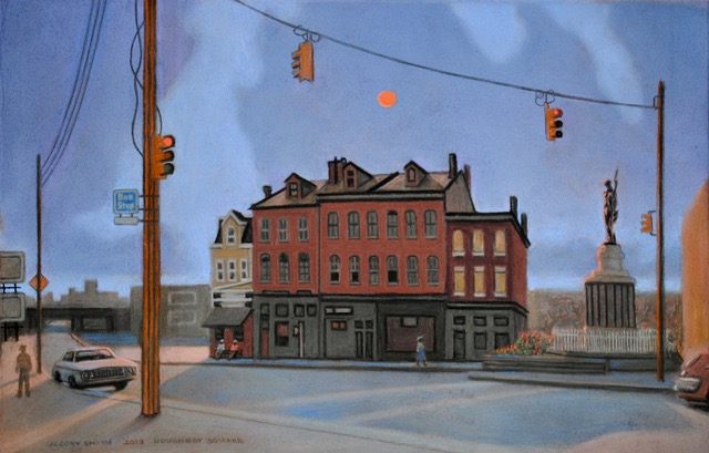 Doughboy Square, 2013, pastel, 15 x 23 (imagined sky)