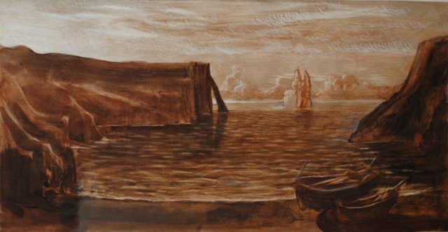 Etretat, 1968, sepia ink, 12 x 24