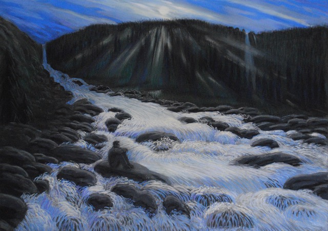 Rapids By Moonlight, 1991/2025, pastel, 19.5 x 25