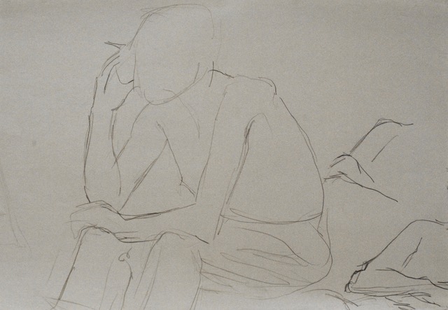 Joseph Fodor, Leaning Forward, Head Resting on Hand Holding Cigarette, 1964, graphite, 9 x 12.75