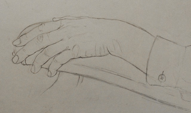 Joseph Fodor’s Left Hand, winter, 1962-63, graphite, 6.25 x 9.75