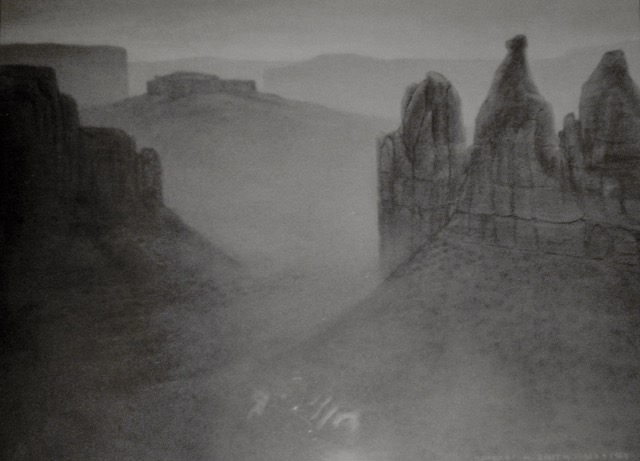 Colorado National Monument in Mist,  1969, ink and pastel (old photo)