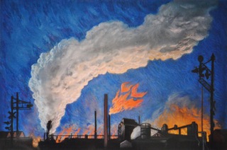 Hazelwood Cokeworks By Night, 1994, pastel, 18x24