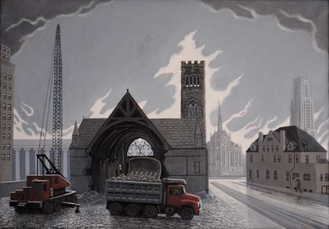 The Destruction of City Ministries, 2025, oil on canvas, 23.5 x 33.5