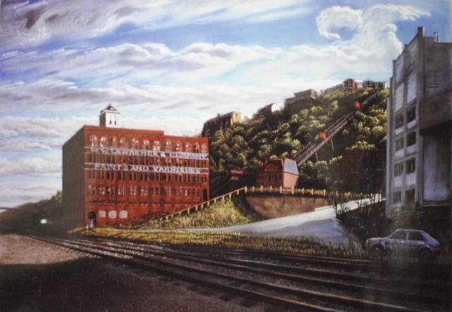 The Red Building, with Duquesne Incline, 1981, pastel, 25 x 35
