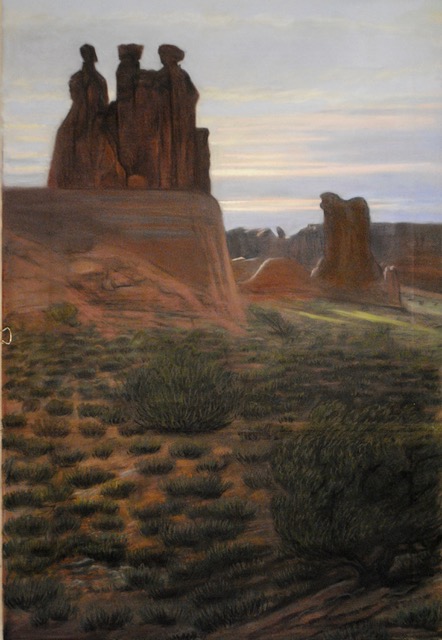 The Three Gossips, Arches Park, 1973, pastel, 35 x 24