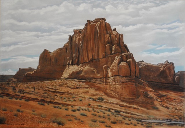 Rock Monument, Arches Park, 1973, pastel, 22 x 39