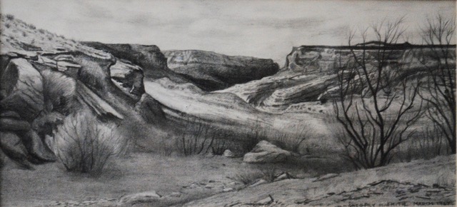 Colorado National Monument, March, 1967, graphite, 3.5 x 7.75