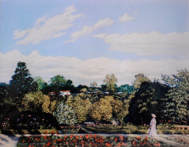 View From Mellon Park, Lady in Pink, 1970, pastel, 17 x 21.5