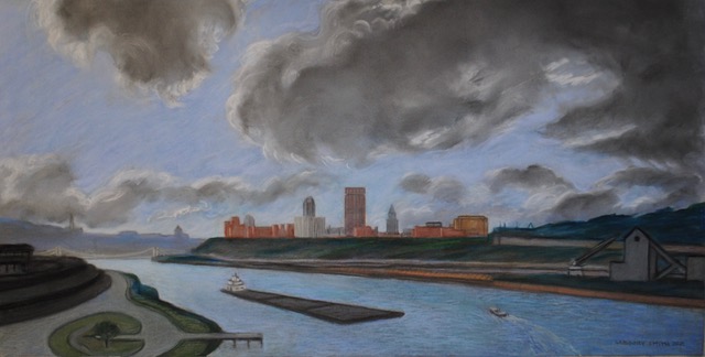 Pittsburgh Windy Day, 2021, pastel, 20 x 40