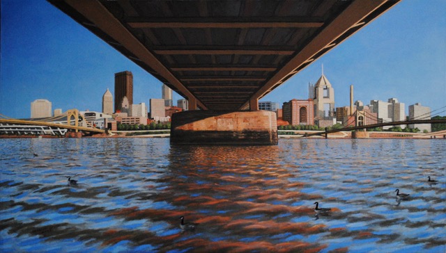Under 7th Street Bridge, 2026, oil on canvas, 24 x 45