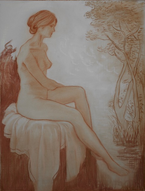 Carole as Bather, 1978/2008, red chalk, 24 x 18.5 - used for Angelica