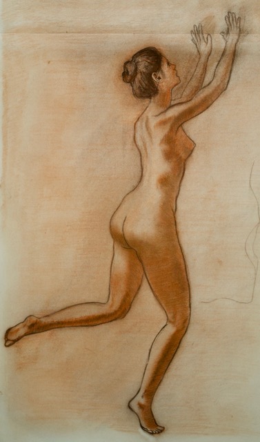 Carole Posed As Daphne, 1978, red chalk, 28 x 17
