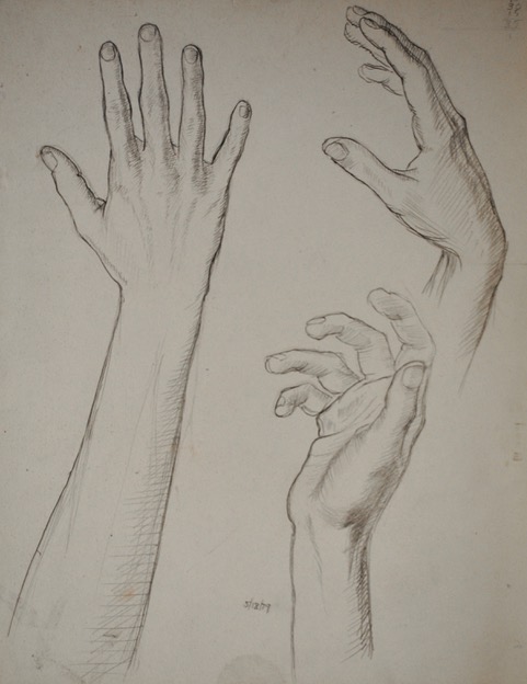 Carole’s Right Hand, Three Studies, 5/8/1979, graphite, 14 x 11