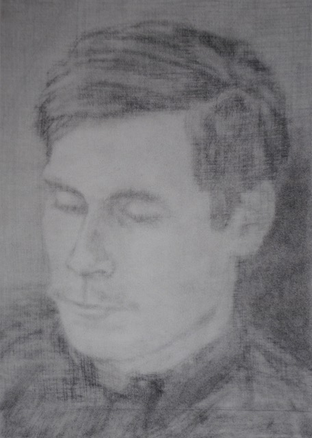 Tom Potocki Reading, reversed rubbing, 1962, graphite, 8 x 5 5/8