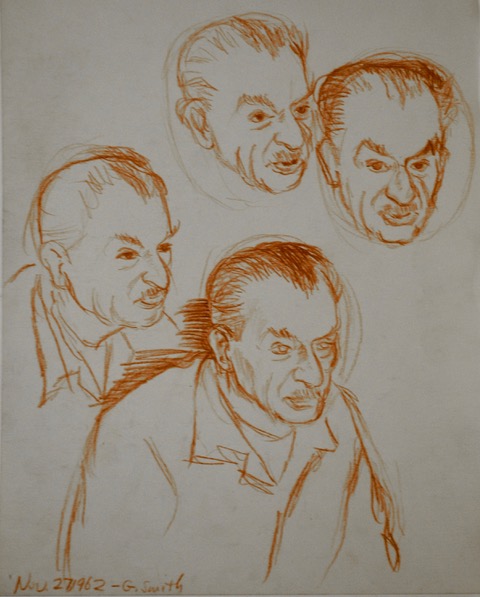 Joseph Fodor, Four Sketches, November 27, 1962, red chalk, 12 x 9