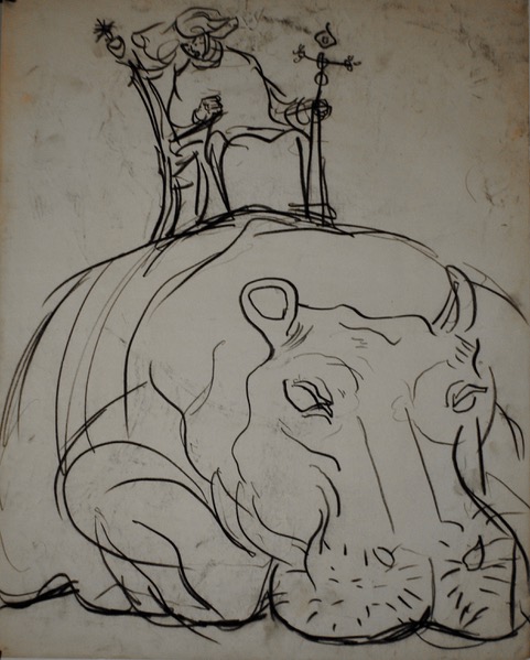 Self-Portrait as an Impatient Pasha, 1963, charcoal, 19 x 24