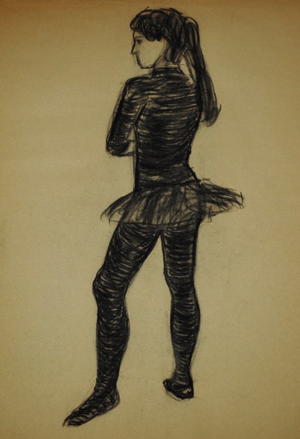 Model in Ballerina Costume. 1960, charcoal on newsprint, 16 x 24