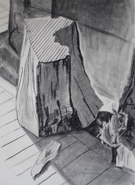 Fireplace Log,  January 13, 1959, charcoal, 17.75 x 11.75