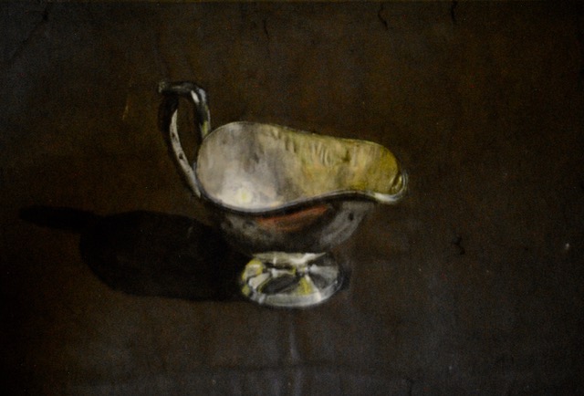 Silver Pitcher, 1958, watercolor on black paper, 7 x 11.5