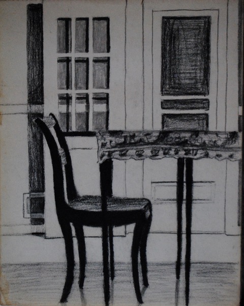 Our Dining Room, 1958, charcoal, 13.75 x 10.75